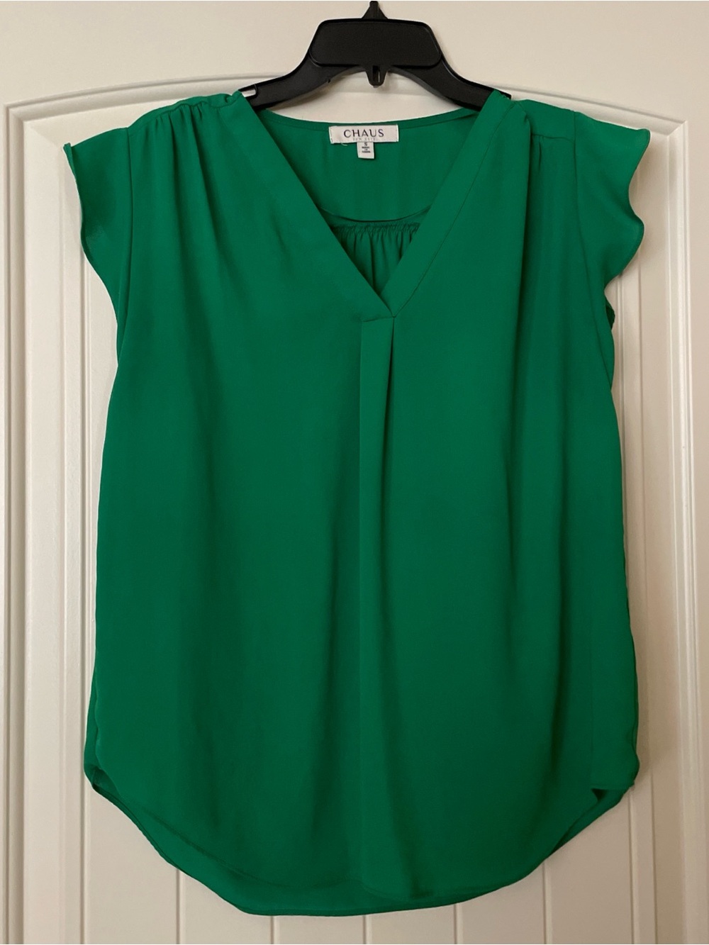 Chaus Green V-Neck Cap Sleeve Blouse